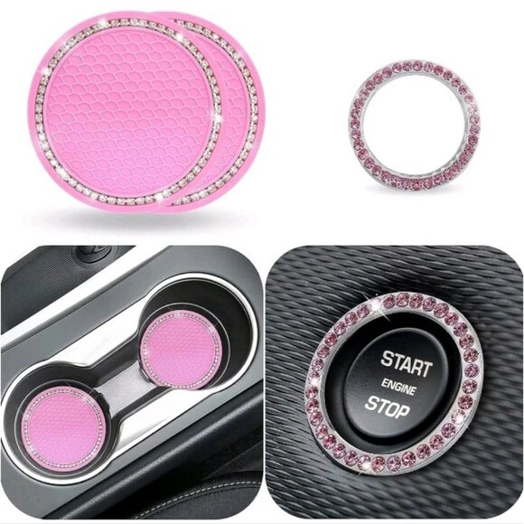 None Other - 3pcs Reinstone Bling Universal Car  lnteriorAccessories Set ~Pink